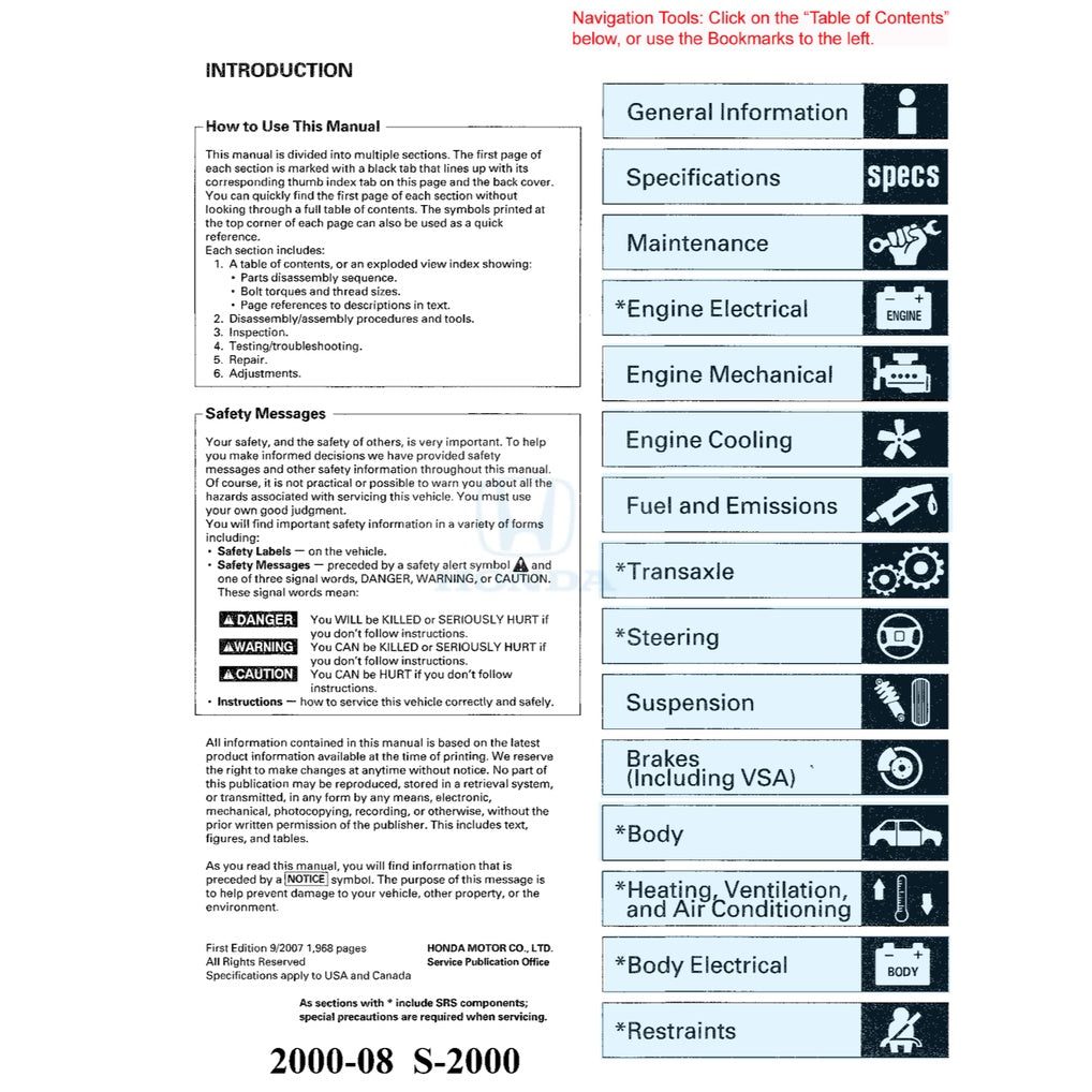 HONDA S2000 AP1/AP2 (1999-2008) SERVICE WORKSHOP MANUAL