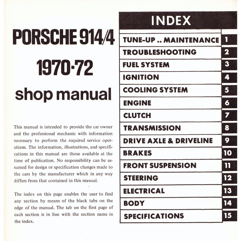 PORSCHE 914/4 (1970-1976) SERVICE WORKSHOP MANUAL