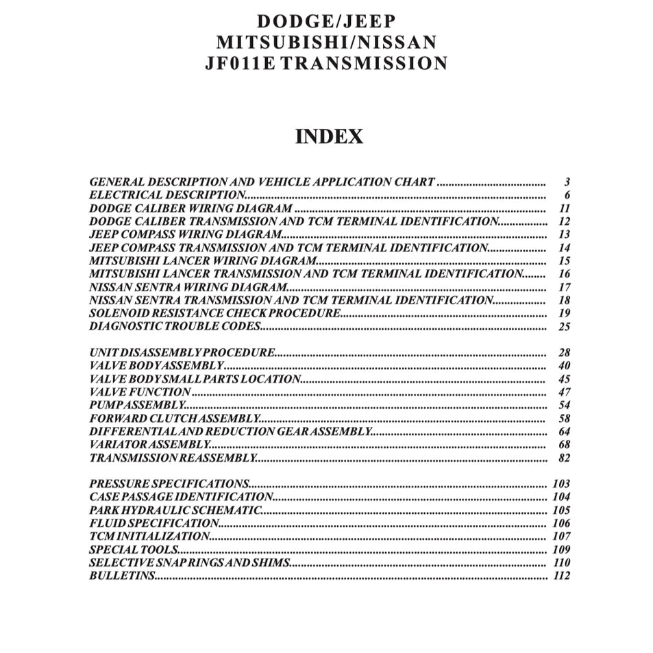 NISSAN AUTOMATIC TRANSMISSION REPAIR MANUAL JF011E (CVT)/L3N71B/L4N71B/RL3FO1A/RL4RO1A/RL4FO2A/RL4FO3A-V/RE4RO1A/RE4FO2A