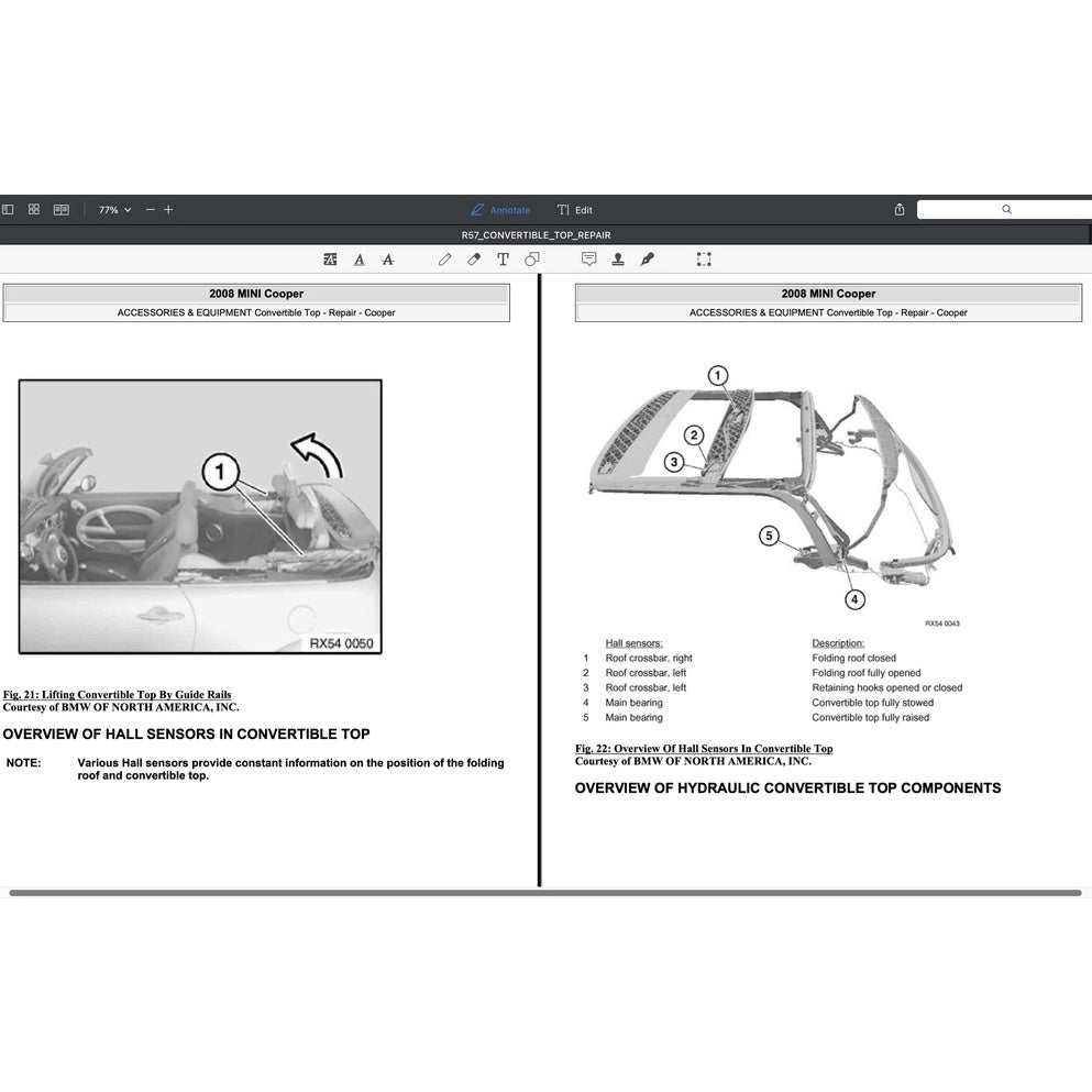 MINI COOPER R57 (2009-2013) CONVERTIBLE TOP SERVICE & REPAIR MANUAL