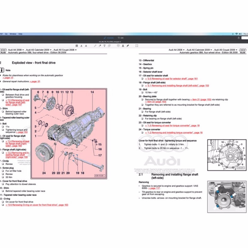 AUDI A4 B8 (2008-2016) SERVICE WORKSHOP MANUAL