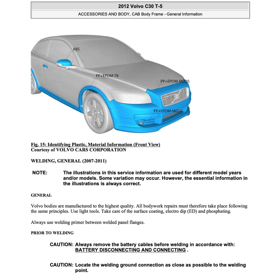 VOLVO C30 (2007-2013) SERVICE WORKSHOP MANUAL
