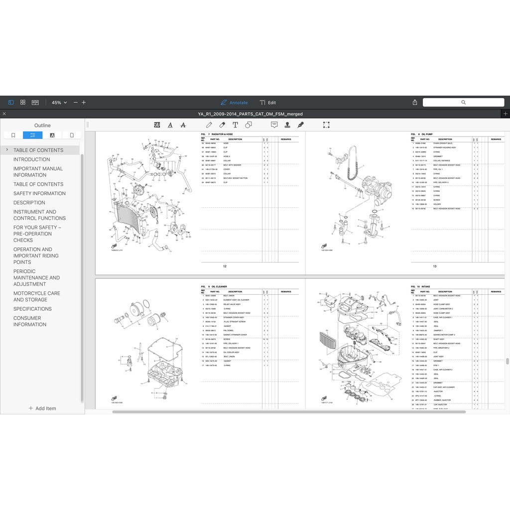 Yamaha YZF-R1 (2012-2014) SERVICE WORKSHOP MANUAL + PARTS CATALOGUE + OWNER'S MANUAL