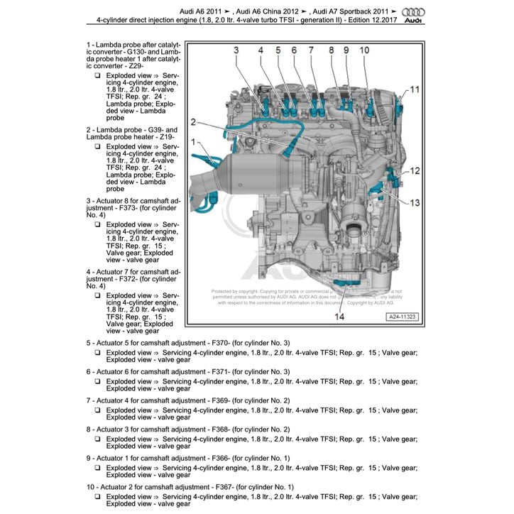 AUDI A6 C7/4G (2011-2018) SERVICE WORKSHOP MANUAL