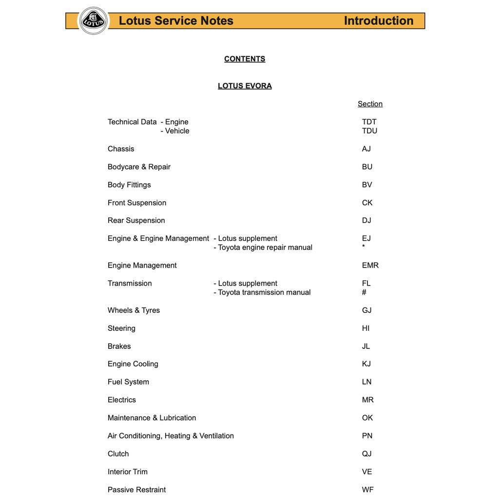 LOTUS EVORA (2010-2021) SERVICE NOTES WORKSHOP MANUAL