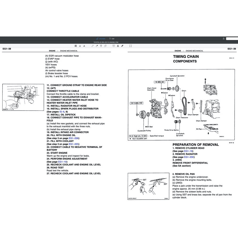 TOYOTA ENGINE 22R-E SERVICE REPAIR WORKSHOP MANUAL