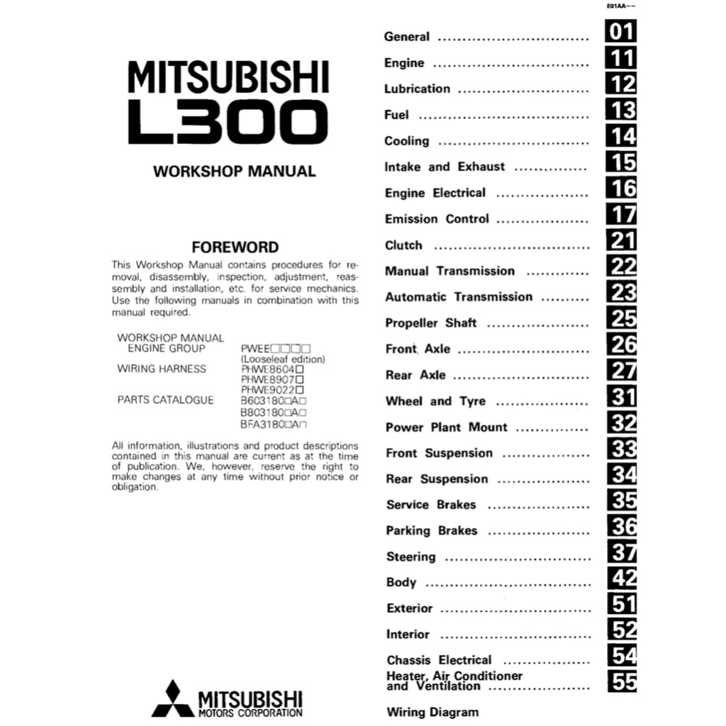 MITSUBISHI DELICA L300 (1986-1999) SERVICE WORKSHOP MANUAL