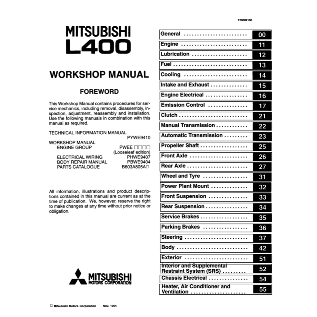 MITSUBISHI DELICA L400 (1994-2007) SERVICE WORKSHOP MANUAL