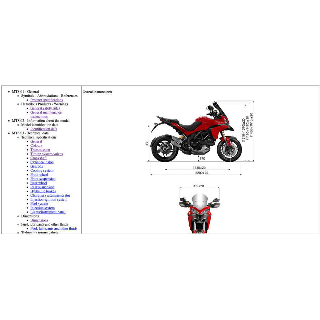 DUCATI MULTISTRADA 1200S (2013-2014) SERVICE WORKSHOP MANUAL + PARTS CATALOGUE + OWNER'S MANUAL