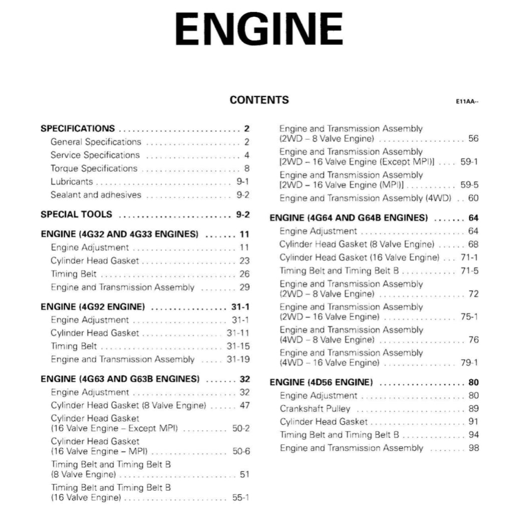 MITSUBISHI DELICA L300 (1986-1999) SERVICE WORKSHOP MANUAL