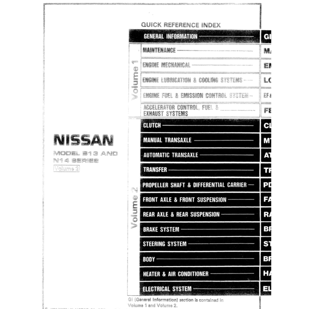 NISSAN SENTRA / SUNNY B13/N14 (1990-1995) SERVICE WORKSHOP MANUAL