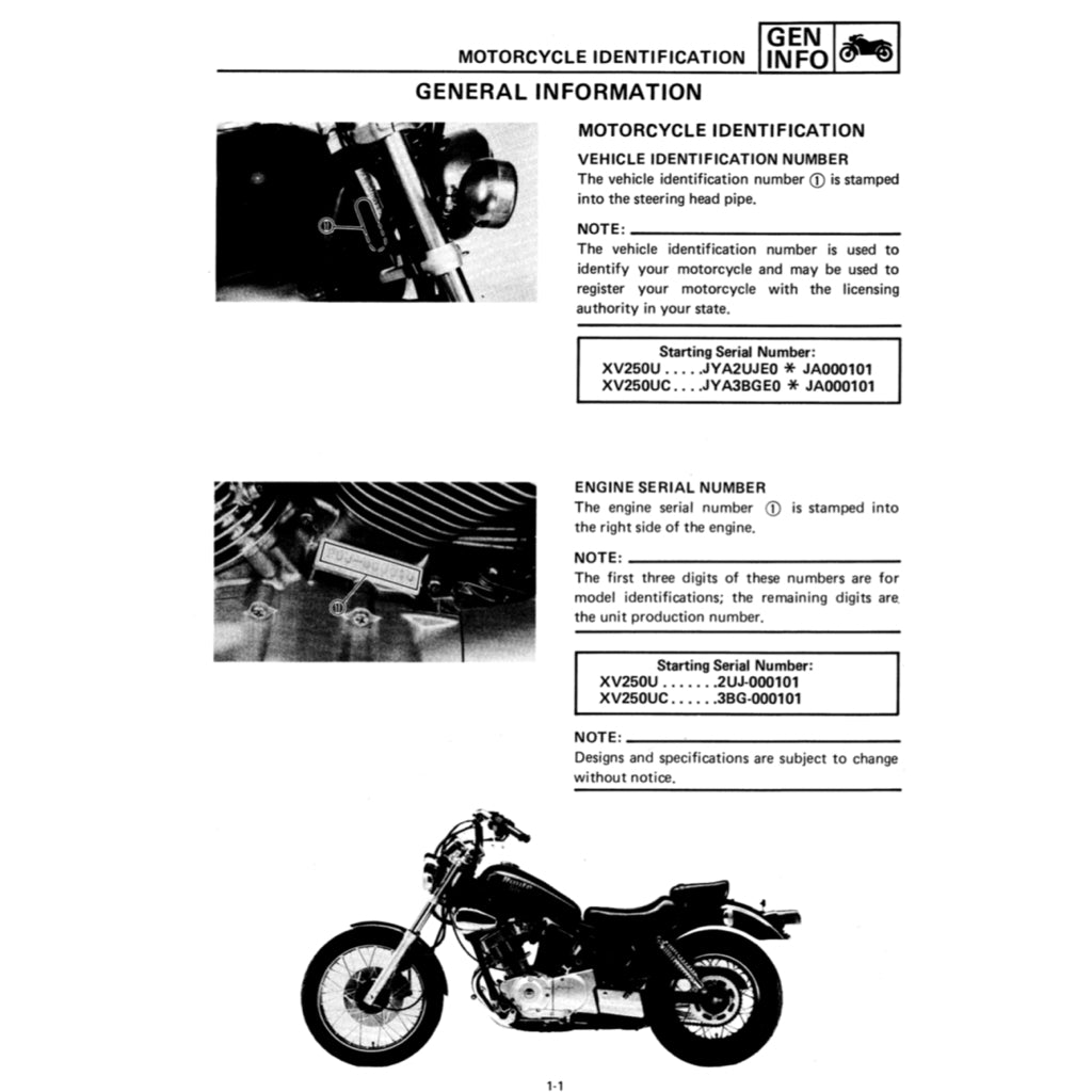 YAMAHA VIRAGO XV 250 (1988-2022) SERVICE WORKSHOP MANUAL + PARTS CATALOGUE + OWNER'S MANUAL