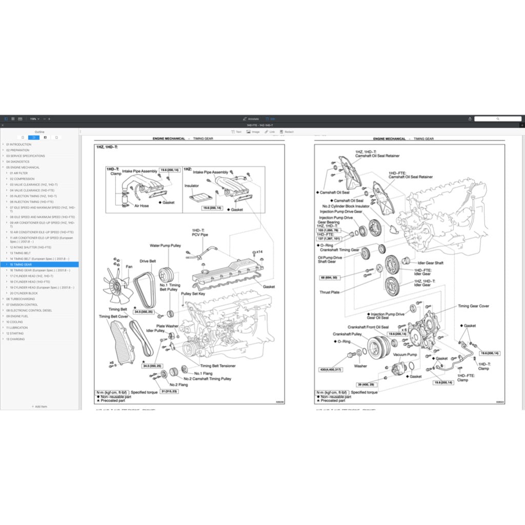 TOYOTA ENGINE 1HD-T / 1HD-FT / 1 HD-FTE / 1HZ SERVICE REPAIR WORKSHOP MANUAL