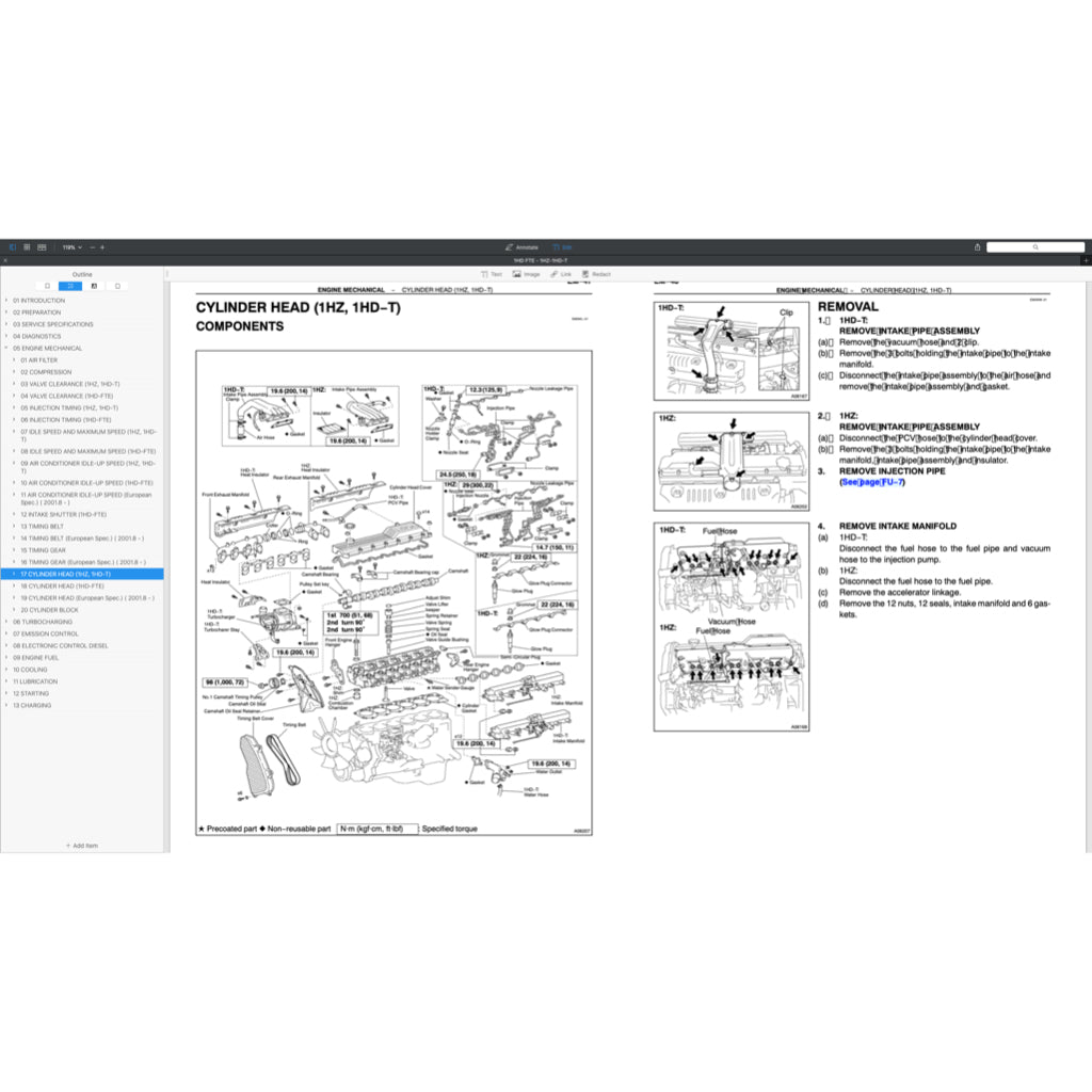 TOYOTA ENGINE 1HD-T / 1HD-FT / 1 HD-FTE / 1HZ SERVICE REPAIR WORKSHOP MANUAL