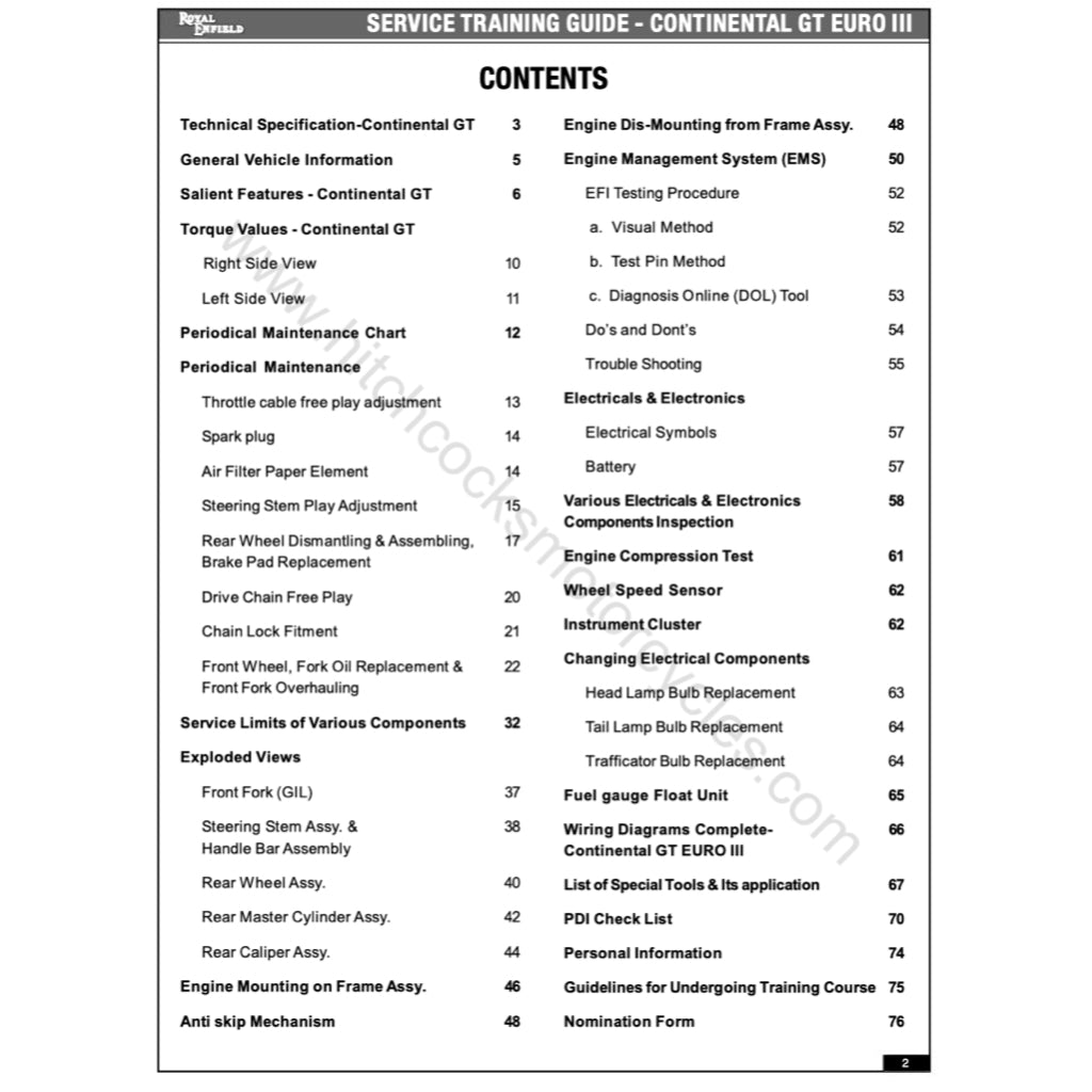 ROYAL ENFIELD CONTINENTAL GT 535 (2013-2016) SERVICE WORKSHOP MANUAL + PARTS CATALOGUE + OWNER'S MANUAL