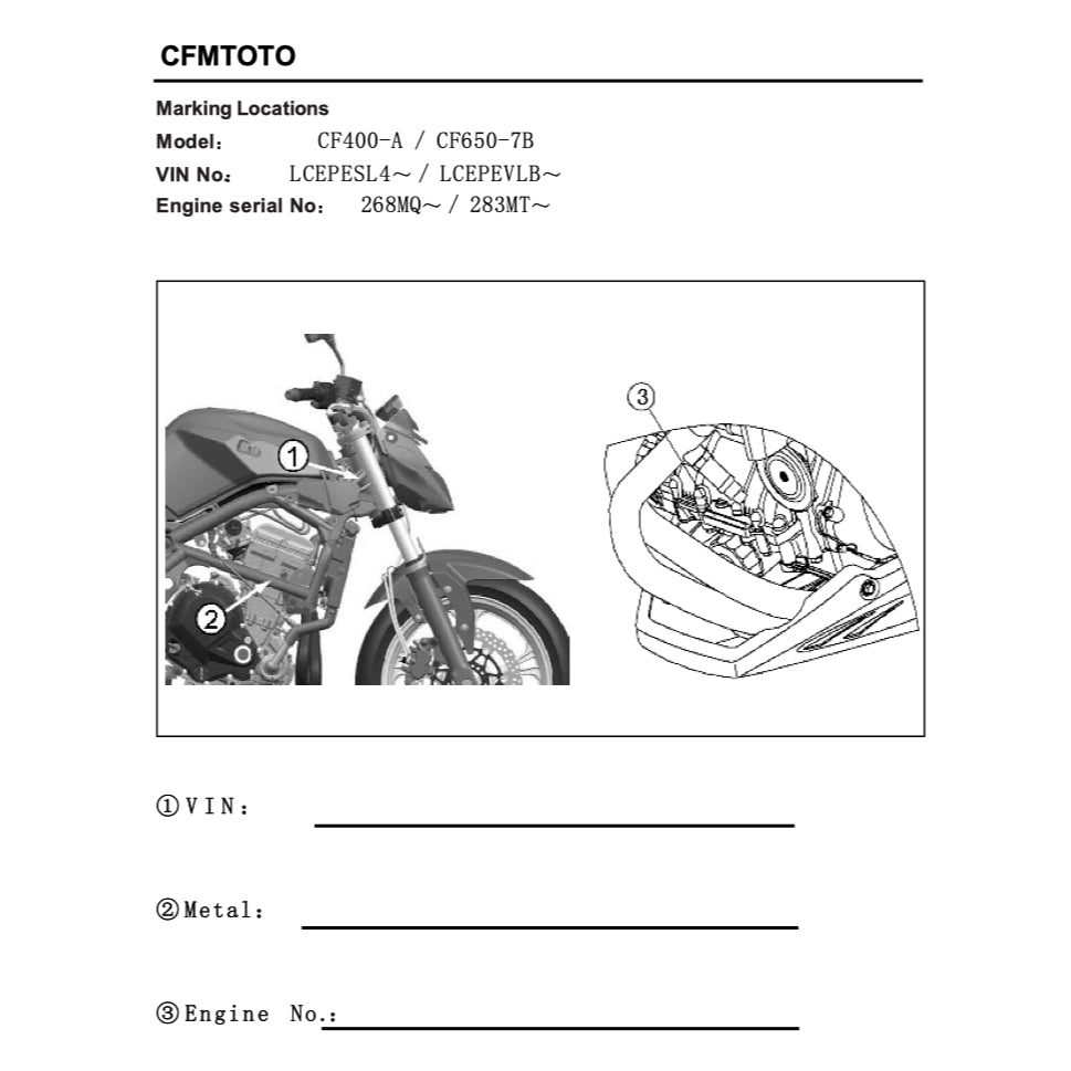 CFMOTO 650NK CF650-7B (2017-2022) SERVICE WORKSHOP MANUAL + PARTS CATALOGUE + OWNER'S MANUAL