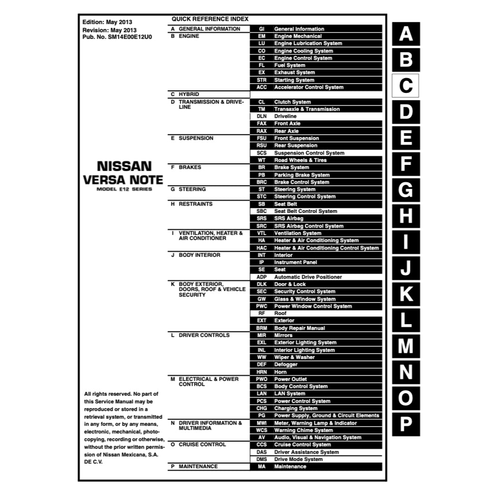 NISSAN NOTE E12 (2013-2018) SERVICE WORKSHOP MANUAL