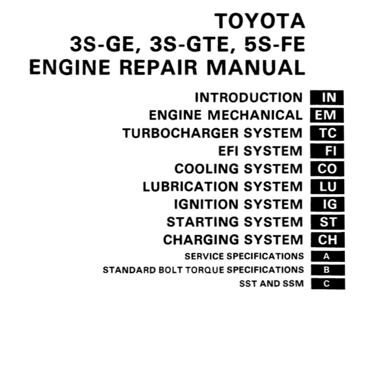 TOYOTA ENGINE 3S-GE / 3S-GTE/ 5S-FE SERVICE REPAIR WORKSHOP MANUAL