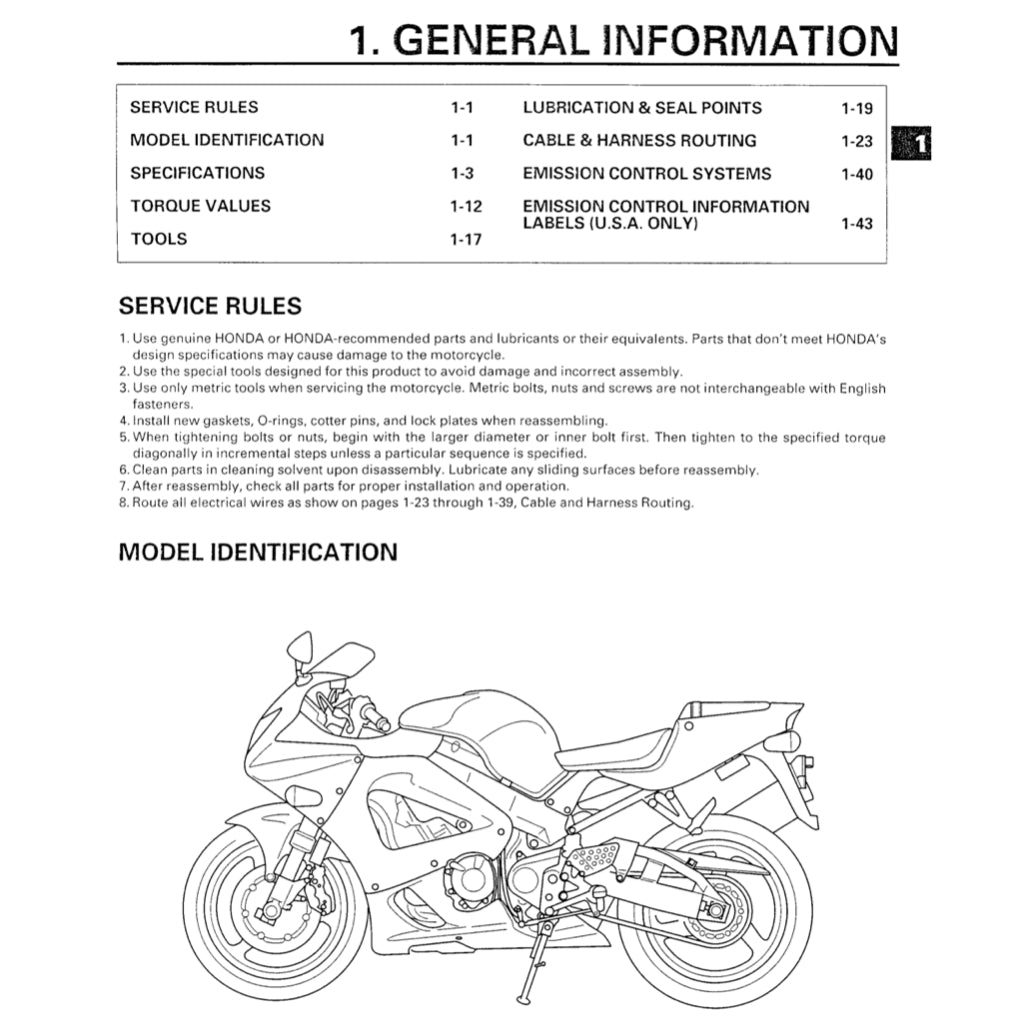 HONDA CBR929RR SC44 (2000-2002) SERVICE WORKSHOP MANUAL + PARTS CATALOGUE + OWNER'S MANUAL