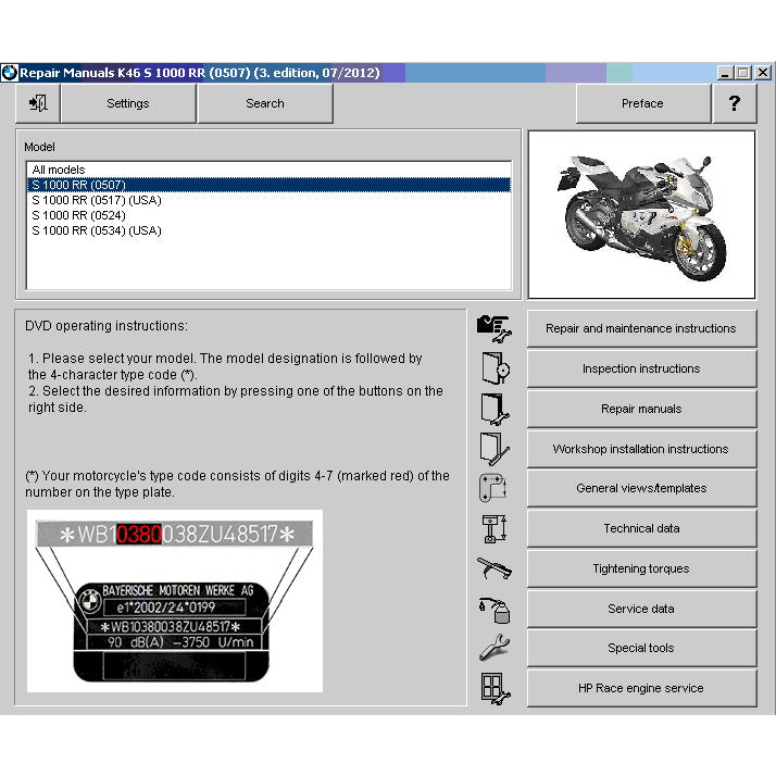 BMW S1000RR K46 MK3 (2012-2014) SERVICE WORKSHOP MANUAL + OWNER'S MANUAL