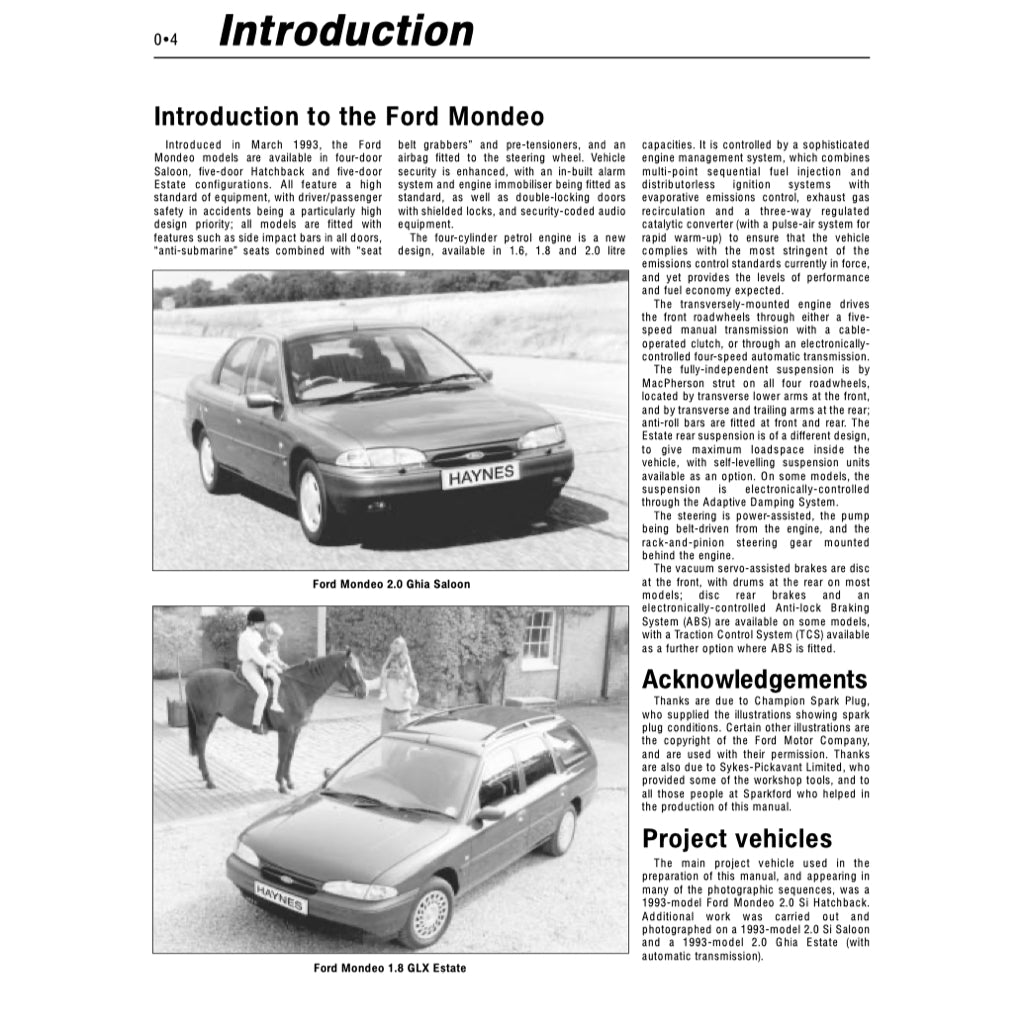 FORD MONDEO MK1 & MK2 (1993-2000) SERVICE WORKSHOP MANUAL