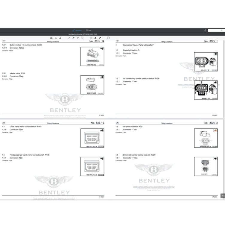 BENTLEY CONTINENTAL GT V8 / W12 (2019-2023) ELECTRICAL WIRING DIAGRAMS