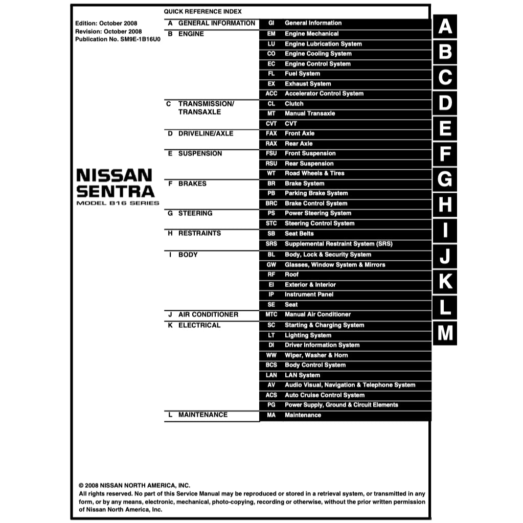 NISSAN SENTRA B16 (2006-2012) SERVICE WORKSHOP MANUAL