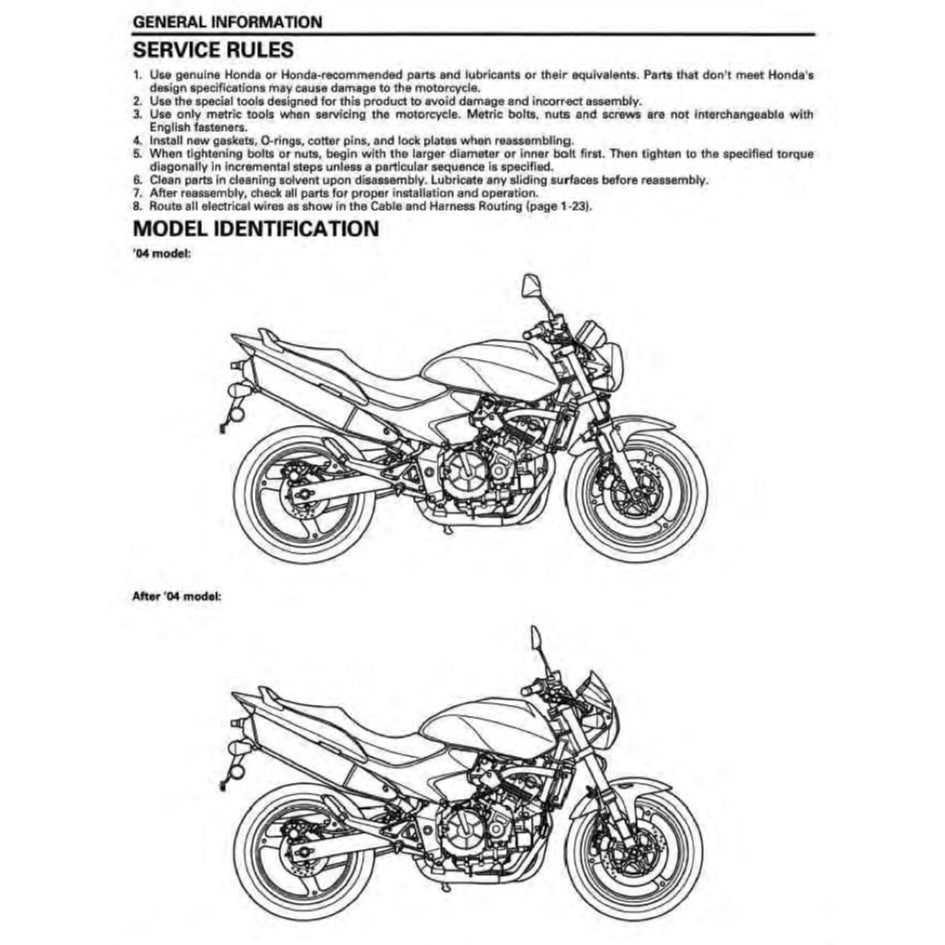 HONDA CB600F HORNET (2004-2006) SERVICE WORKSHOP MANUAL + OWNER MANUAL