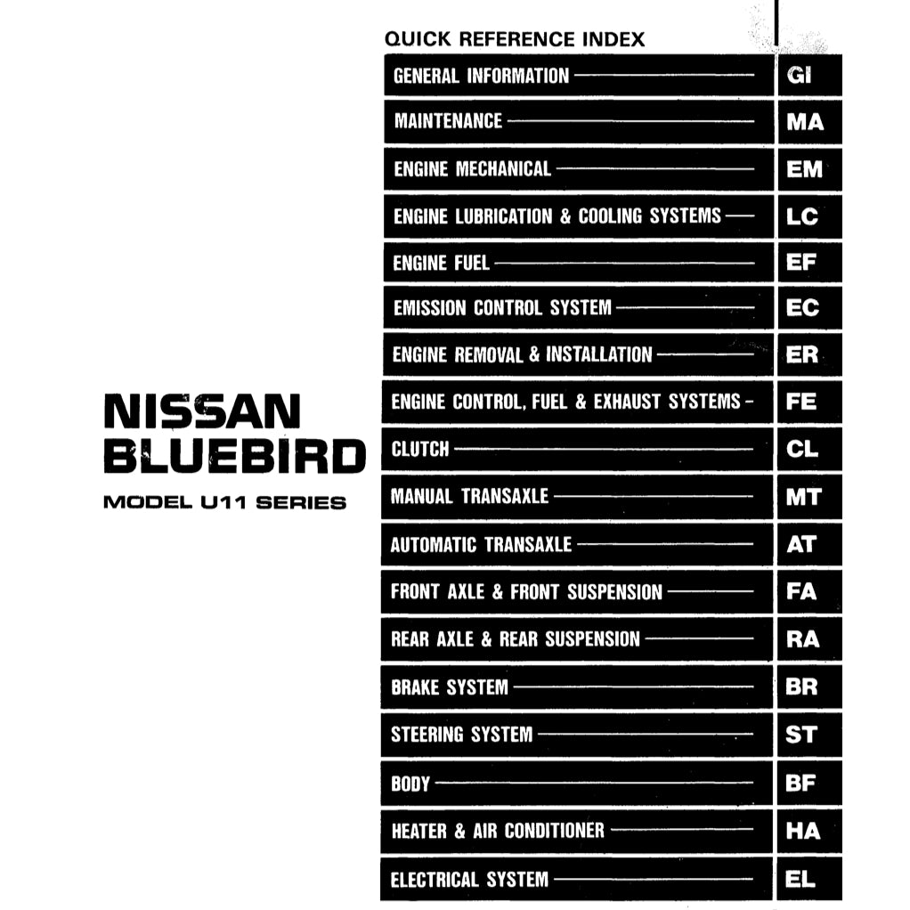 NISSAN BLUEBIRD U11 (1983-1988) SERVICE WORKSHOP MANUAL