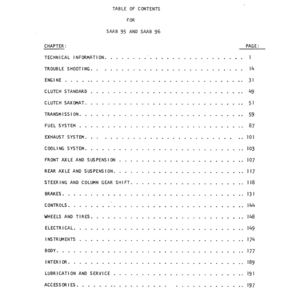 SAAB 95/96/MONTECARLO (1960-1967) SERVICE WORKSHOP MANUAL + PARTS CATLOGUE