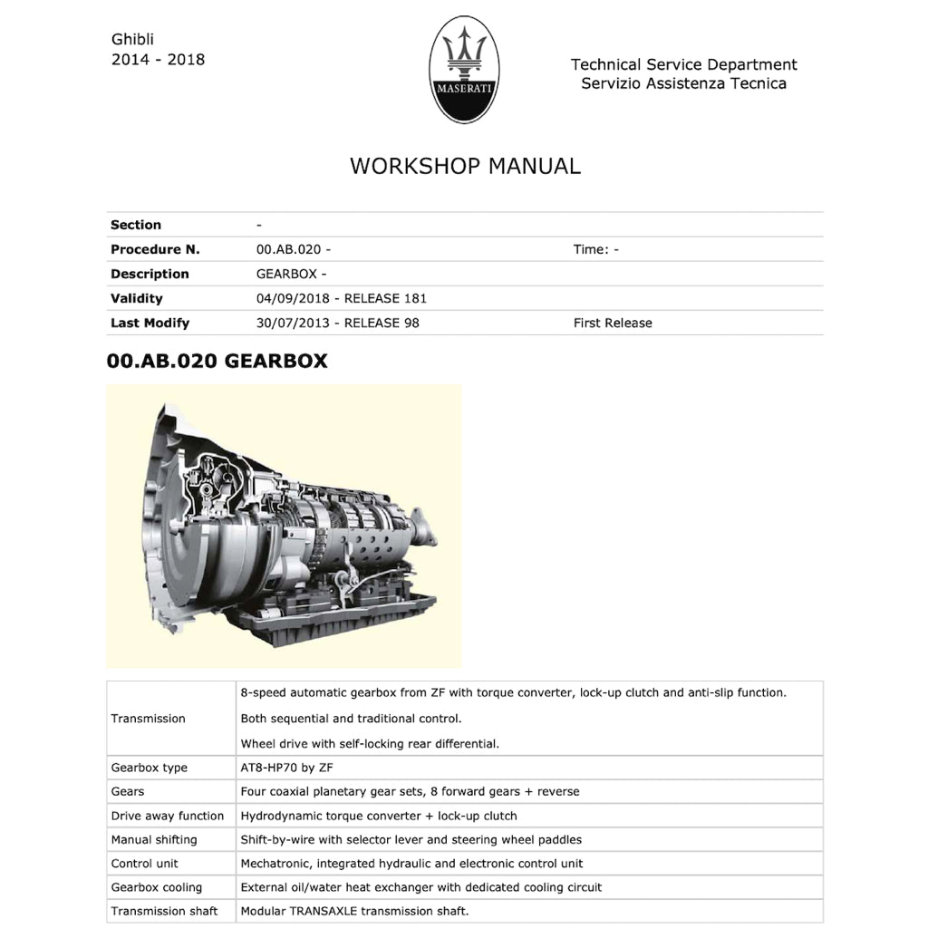 MASERATI GHIBLI M157 (2014+) SERVICE WORKSHOP MANUAL