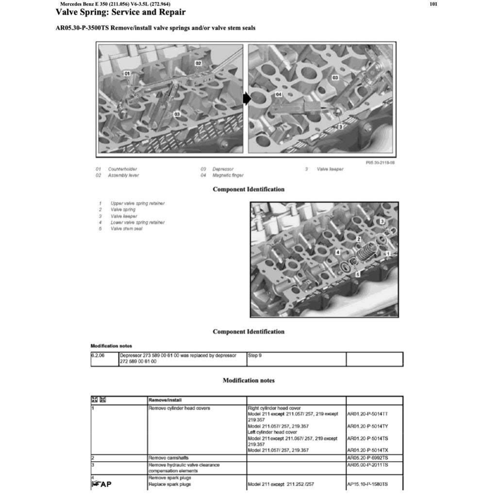 MERCEDES-BENZ E-CLASS W211 E350 M272 (2002-2009) SERVICE WORKSHOP MANUAL