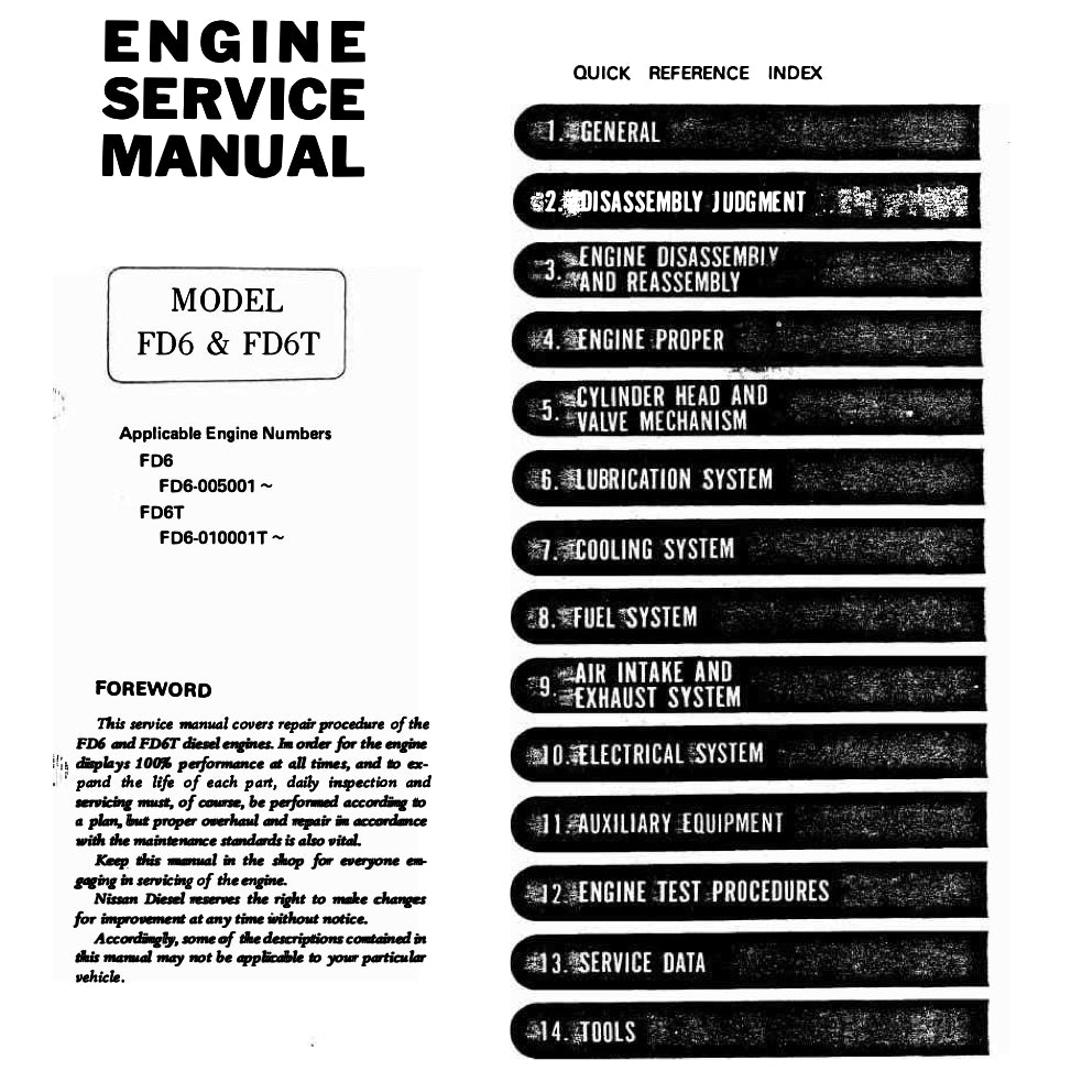 NISSAN UD DIESEL ENGINE FD6 / FD6T SERVICE REPAIR MANUAL