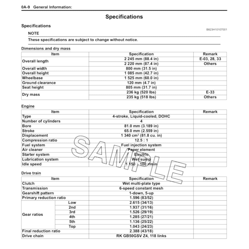 SUZUKI GSX1300BK/A B-KING (2008+) SERVICE WORKSHOP MANUAL + OWNER MANUAL