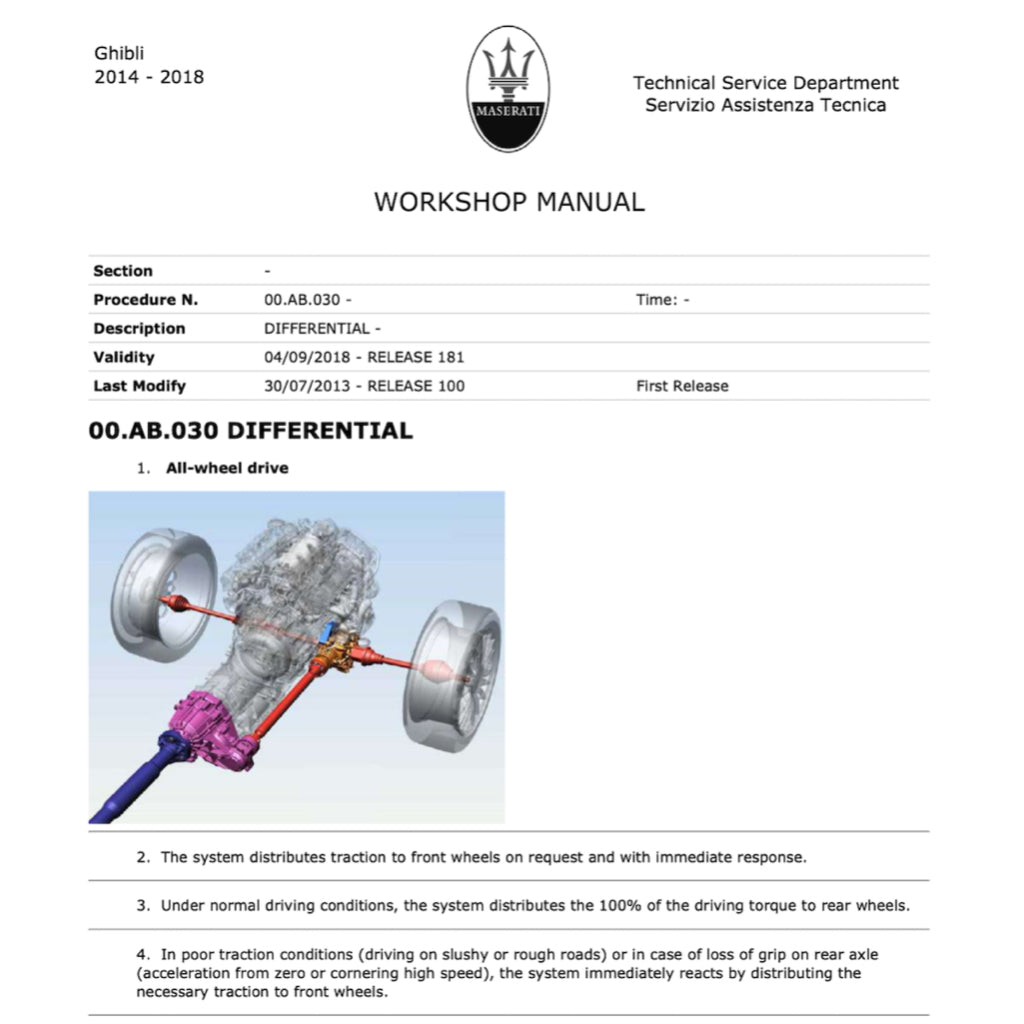MASERATI GHIBLI M157 (2014+) SERVICE WORKSHOP MANUAL