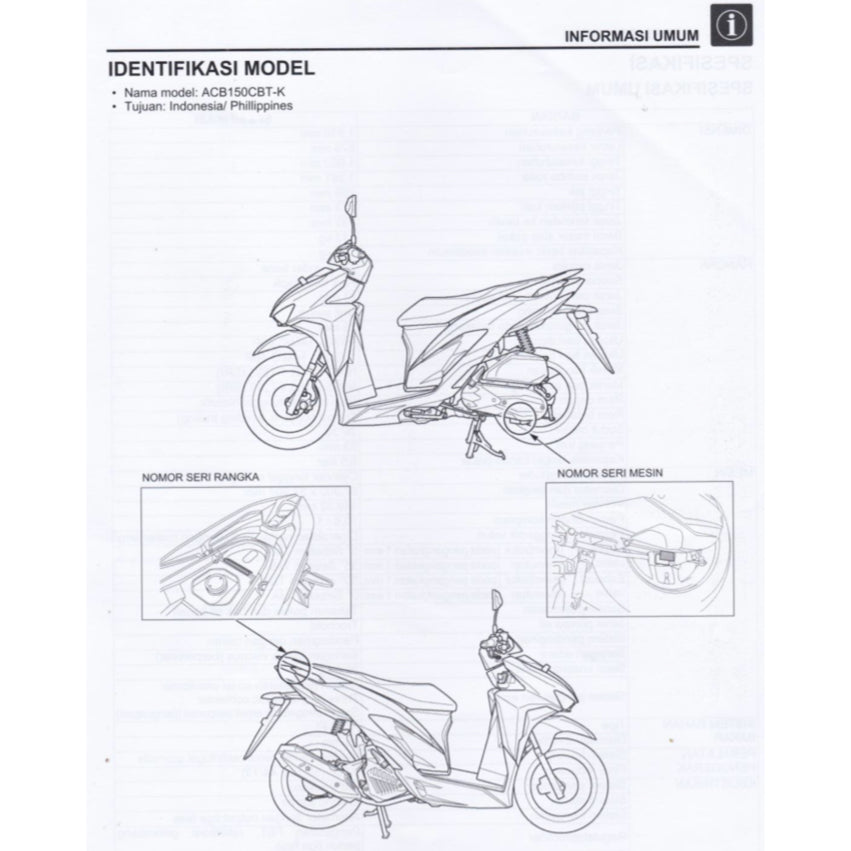 HONDA VARIO 150 VARIO150 CBT (2018+) SERVICE WORKSHOP MANUAL + PARTS CATALOGUE + OWNER'S MANUAL - BAHASA INDONESIA