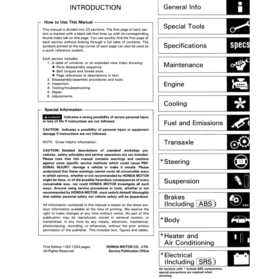HONDA ACCORD 5 CC/CE (1993-1998) SERVICE WORKSHOP MANUAL