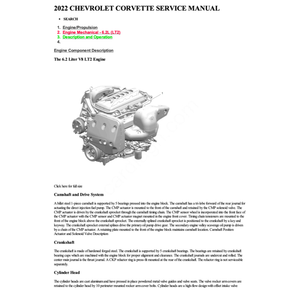 CHEVROLET CORVETTE C8 STRINGRAY / E-RAY (2020+) SERVICE WORKSHOP MANUAL