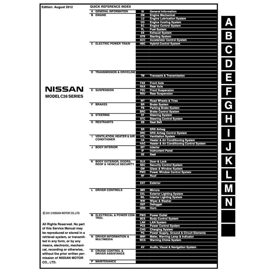 NISSAN SERENA C26 (2010-2016) SERVICE WORKSHOP MANUAL