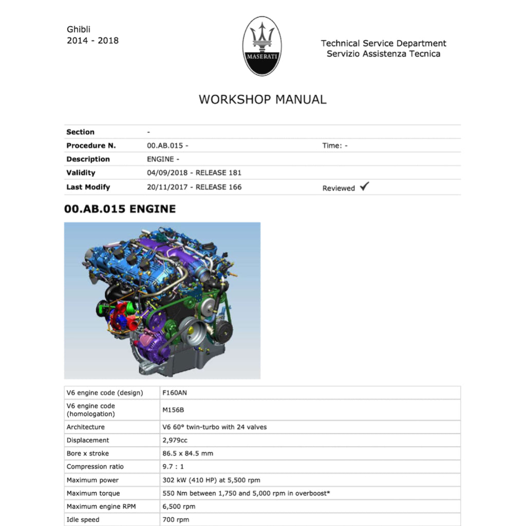 MASERATI GHIBLI M157 (2014+) SERVICE WORKSHOP MANUAL