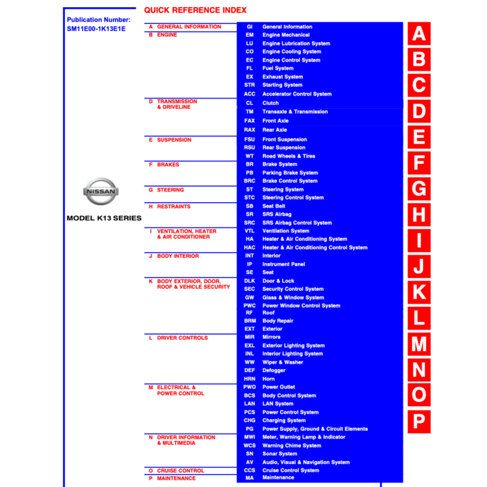NISSAN MICRA MARCH K13 (2010-2020) SERVICE WORKSHOP MANUAL