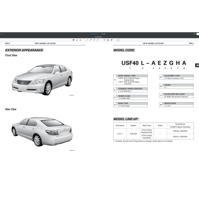 LEXUS LS460(L) (2007-2017) SERVICE WORKSHOP MANUAL