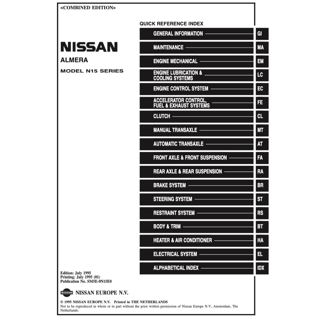 NISSAN ALMERA PULSAR N15 (1995-2000) SERVICE WORKSHOP MANUAL