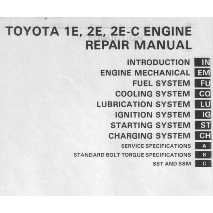 TOYOTA ENGINE 1E / 2E / 2E-C SERVICE REPAIR MANUAL