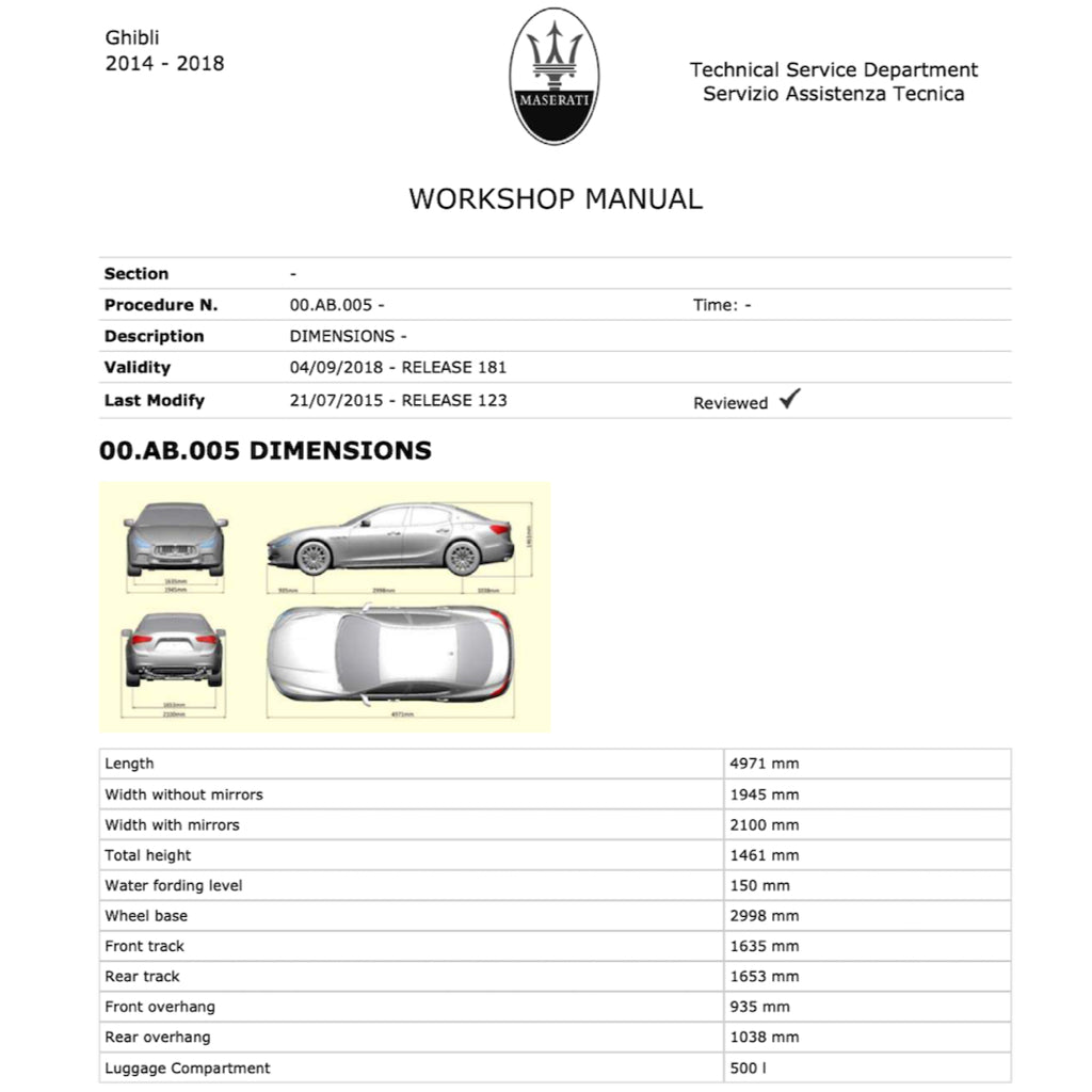 MASERATI GHIBLI M157 (2014+) SERVICE WORKSHOP MANUAL