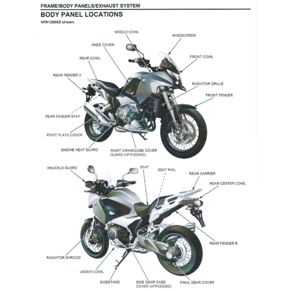 HONDA VFR1200X CROSSTOURER (2012-2016) SERVICE WORKSHOP MANUAL + PARTS CATALOGUE + OWNER MANUAL