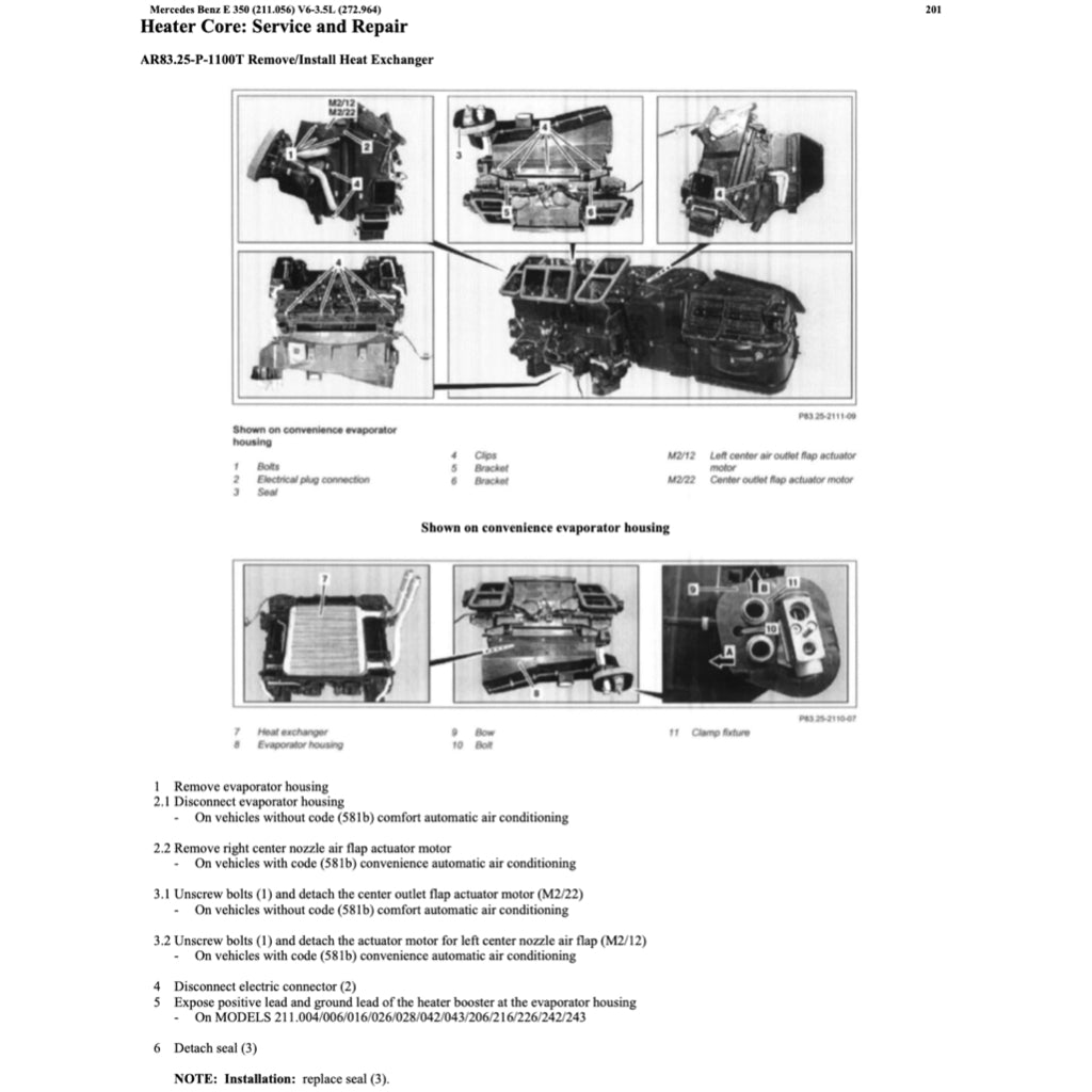 MERCEDES-BENZ E-CLASS W211 E350 M272 (2002-2009) SERVICE WORKSHOP MANUAL