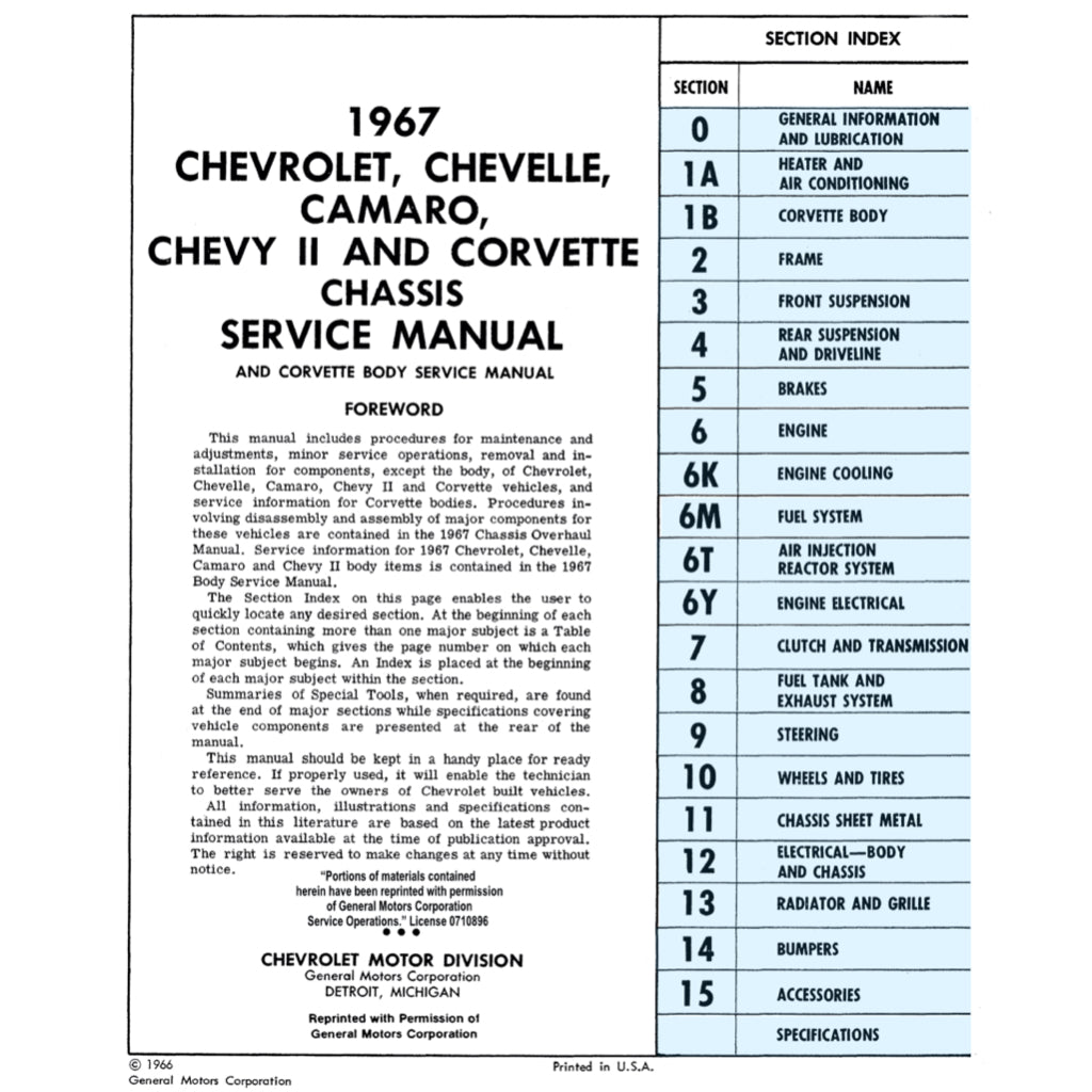 CHEVROLET CORVETTE C2 (1962-1967) SERVICE WORKSHOP MANUAL
