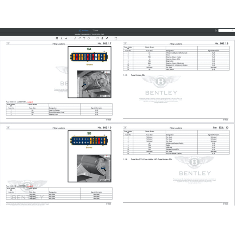 BENTLEY CONTINENTAL GT V8 / W12 (2019-2023) ELECTRICAL WIRING DIAGRAMS