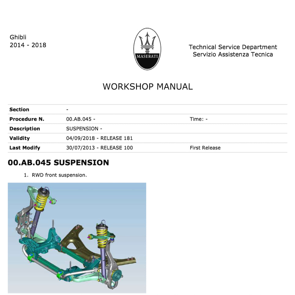 MASERATI GHIBLI M157 (2014+) SERVICE WORKSHOP MANUAL